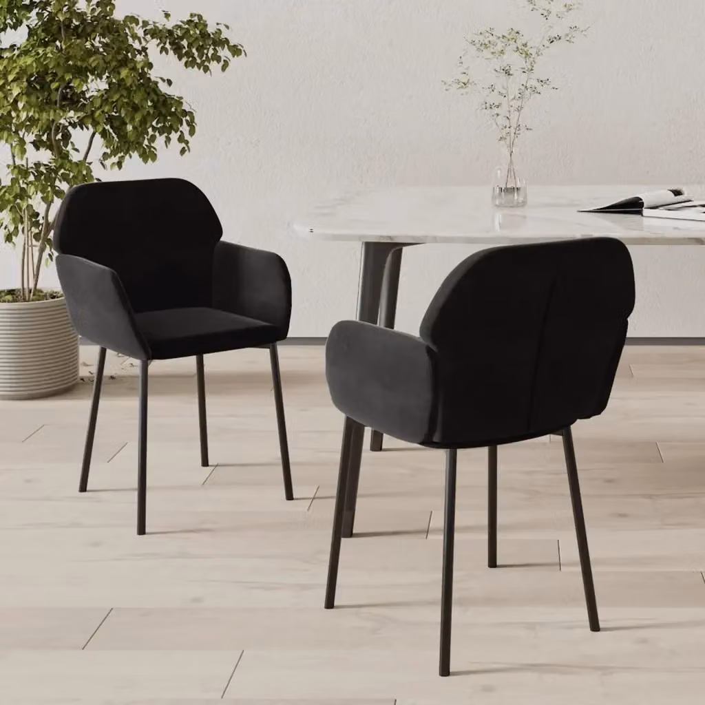 Set di 2 sedie da pranzo moderne in velluto nero con struttura in metallo e braccioli – 2