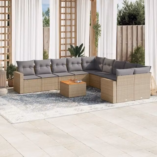 Set Divano da Giardino 11 pz con Cuscini Beige Misto Polyrattan 3256647