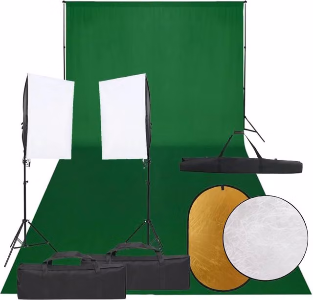 Kit per studio fotografico con illuminazione fondale e riflettore nero 02_0042463