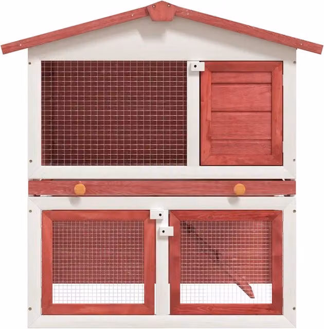 Conigliera per esterni in legno di pino con 3 porte, resistente alle intemperie, colore rosso e bianco CFW6799895