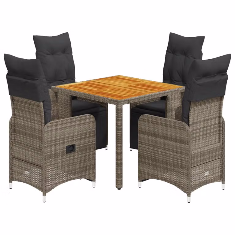 Set Bistrò da Giardino 5 pz con Cuscini in Polyrattan Grigio
