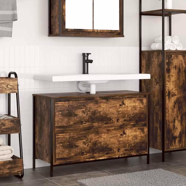 Mobile Lavabo da Bagno con Cassetti vidaXL in Rovere Fumo Marrone L: 90 cm, P: 34,5 cm, H: 60 cm