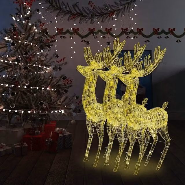 Renne di Natale XXL in Acrilico 250 LED 3 pz 180cm Bianco Caldo 3154355