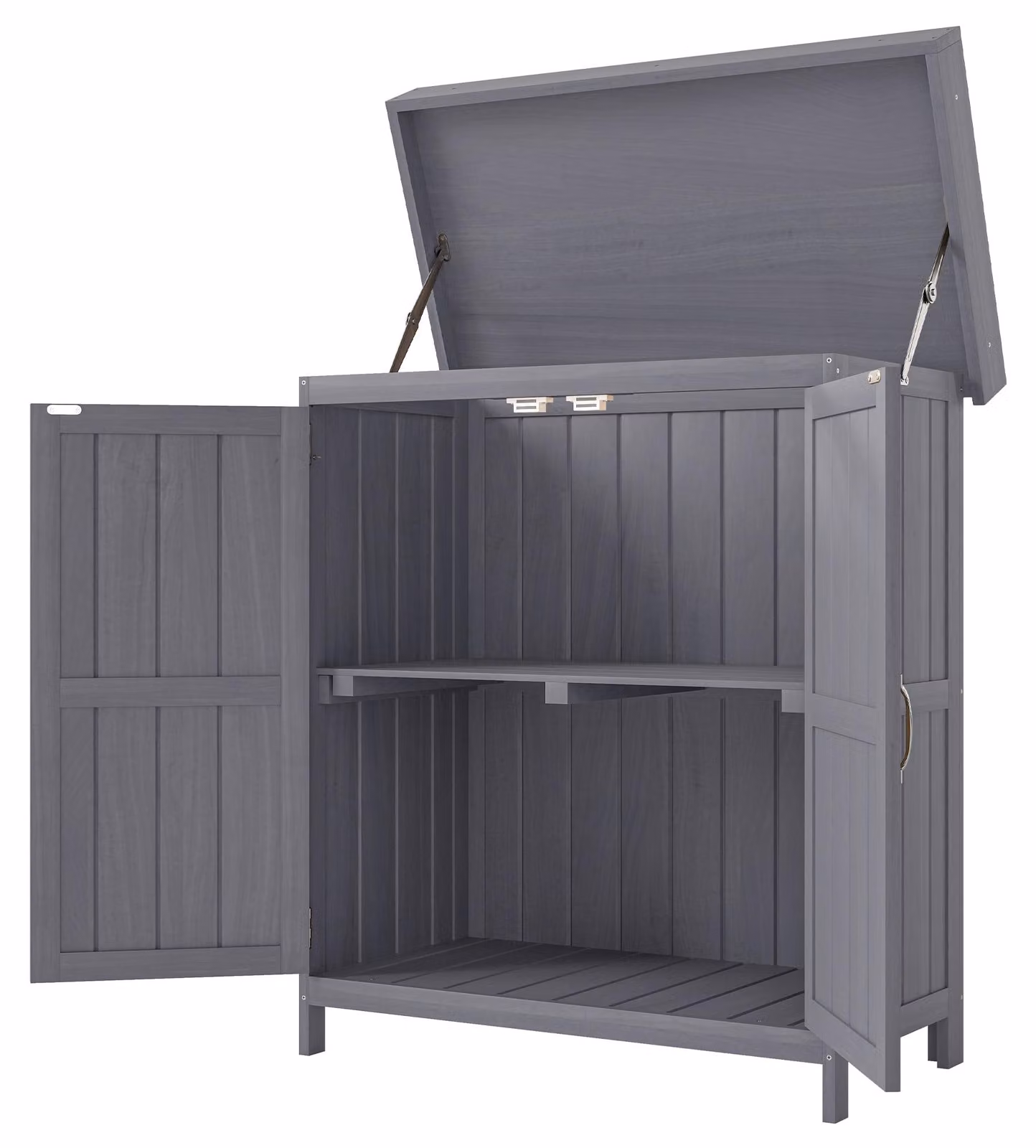 Outsunny Armadietto per attrezzi, ripostiglio in legno, 2 scomparti, legno di abete, grigio