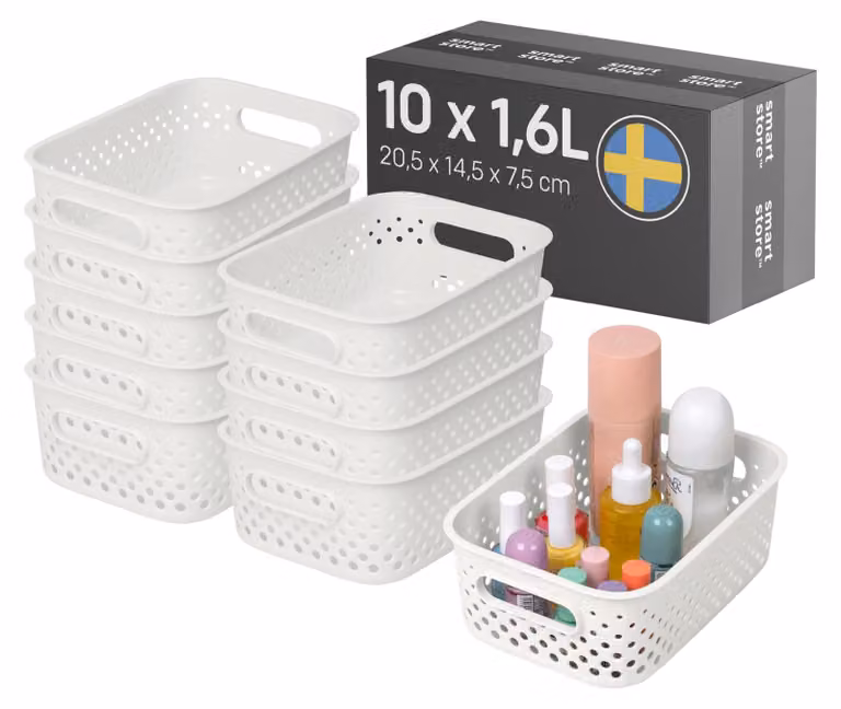 Cesto portaoggetti SmartStore con maniglie, colore bianco, capacità 10 x 1,6 litri (20,5x14,5x7,5 cm) | Kö