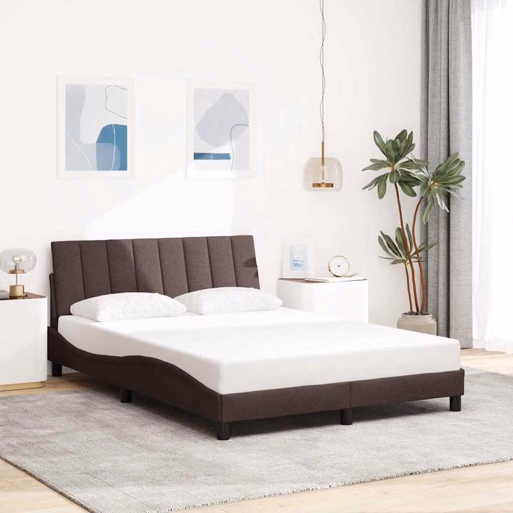vidaXL Giroletto Hanko senza Materasso in Tessuto Marrone con Illuminazione Sotto il Letto e Porta USB L/P/H: 120 x 200 x 300 cm