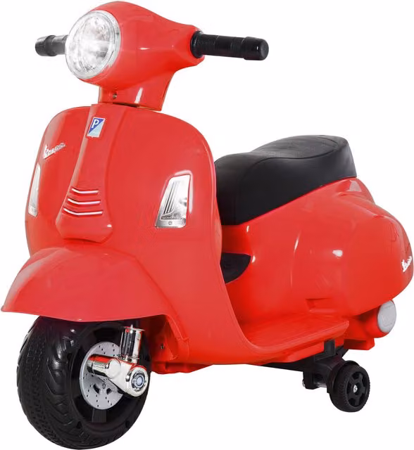 Moto Elettrica Vespa HOMCOM per Bambini con Licenza Ufficiale, Batteria 6V, Fari e Clacson, Rosso, L: 66.5 cm, P: 38 cm, H: 52 cm – 1