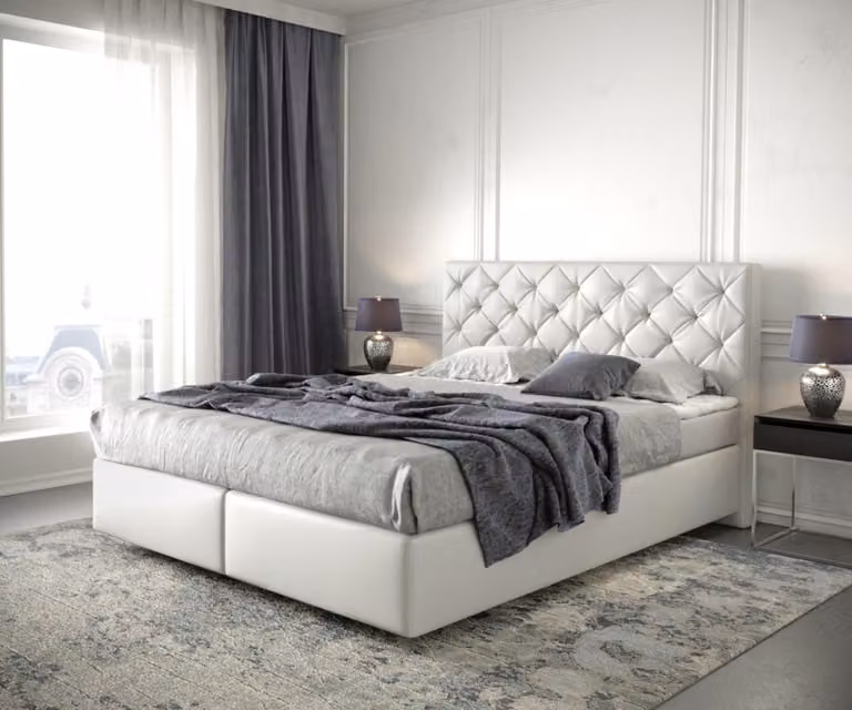 Letto boxspring DELIFE Dream-Great 160x200 cm in ecopelle bianca con materasso e topper