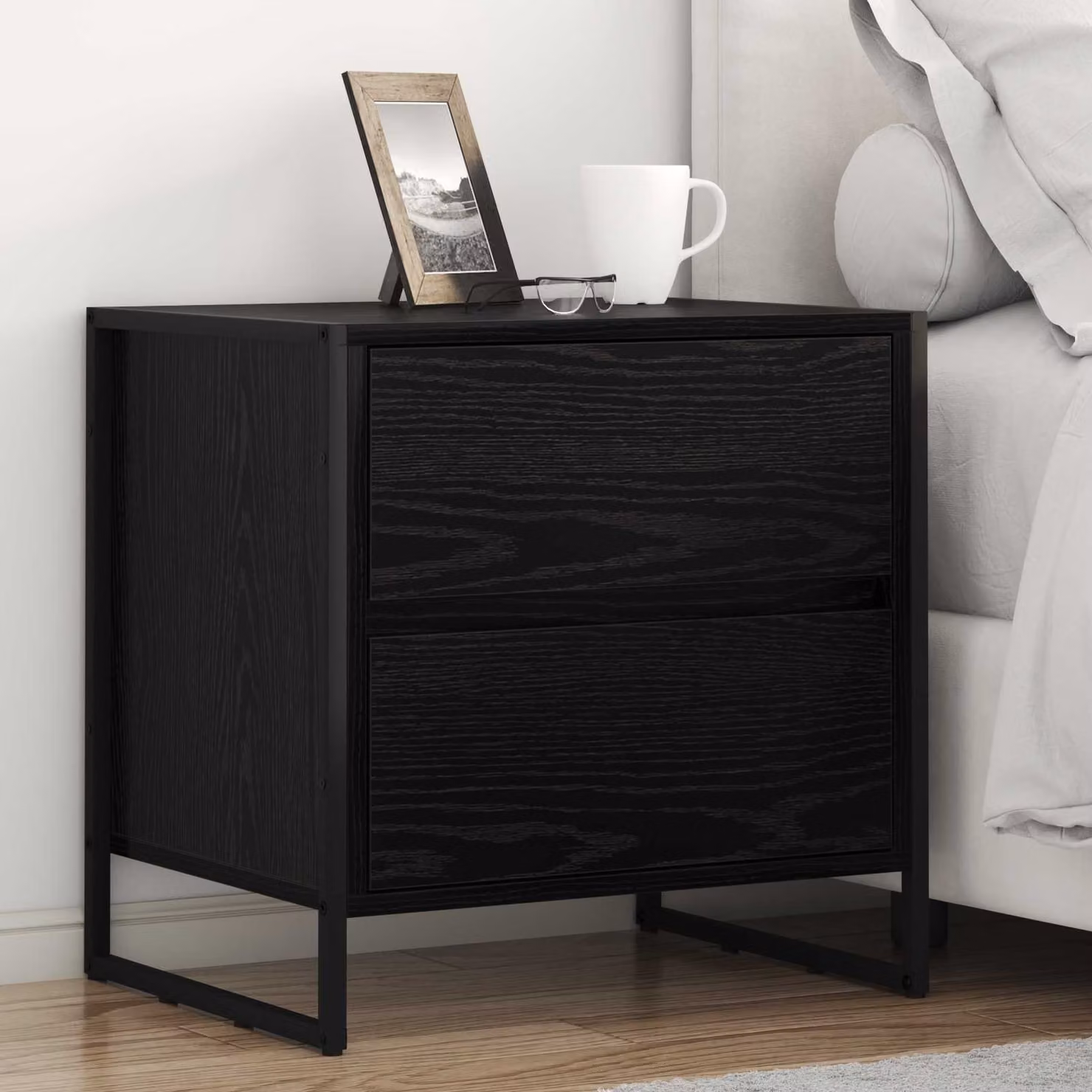 Comodino vidaXL in stile industrial, colore nero, L 50 cm x P 39.5 cm x H 50 cm, in legno ingegnerizzato e metallo