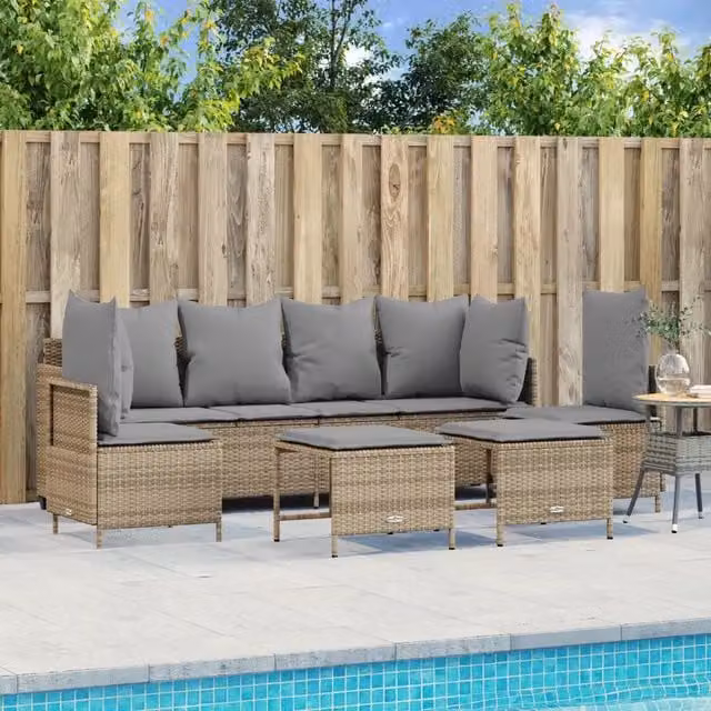 Set Divano da Giardino 5 pz con Cuscini Beige in Polyrattan 3261548