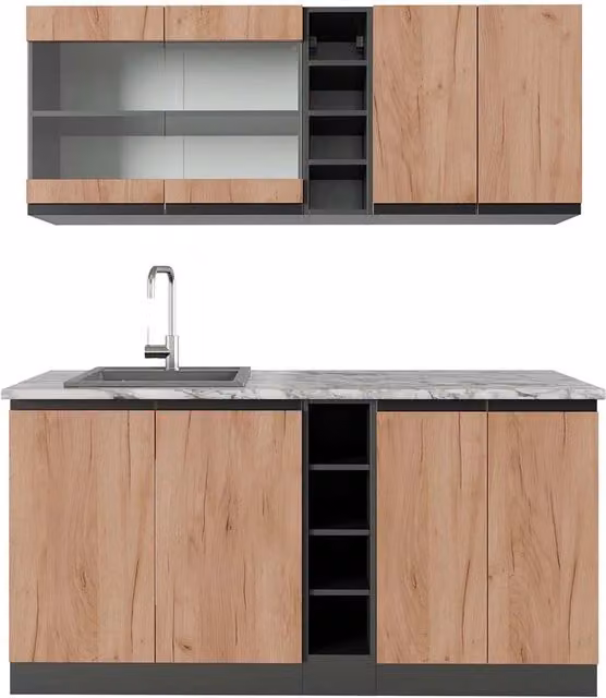 Cucina completa moderna Vicco R-Line J-Shape in Rovere dorato e Antracite, L: 160 cm – 1