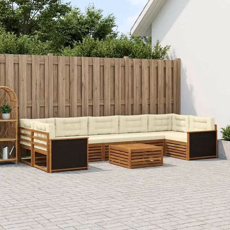 Set di divani da esterno vidaXL 8 pz in legno di acacia con cuscini, colore beige e marrone