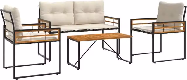Set di Mobili da Esterno con cuscino 4 pz | Set Salotto da Giardino Crema