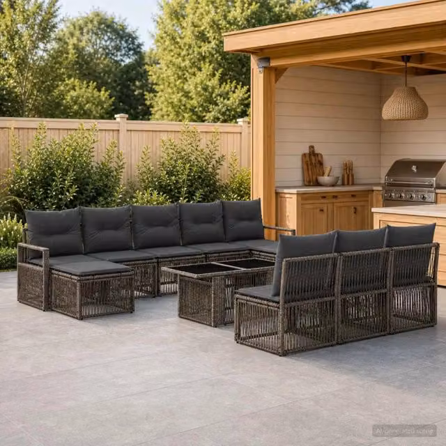 Set Divano da Giardino 11 pz Grigio e Grigio Scuro polyrattan 3437153