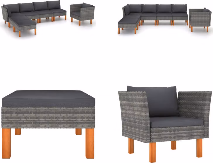 vidaXL 7 pezzi set salotto da giardino in poly rattan e legno di eucalipto grigio - Set di divani da giardino - Set di divani da giardino - Set di mobili da giardino - Set di mobili da giardino