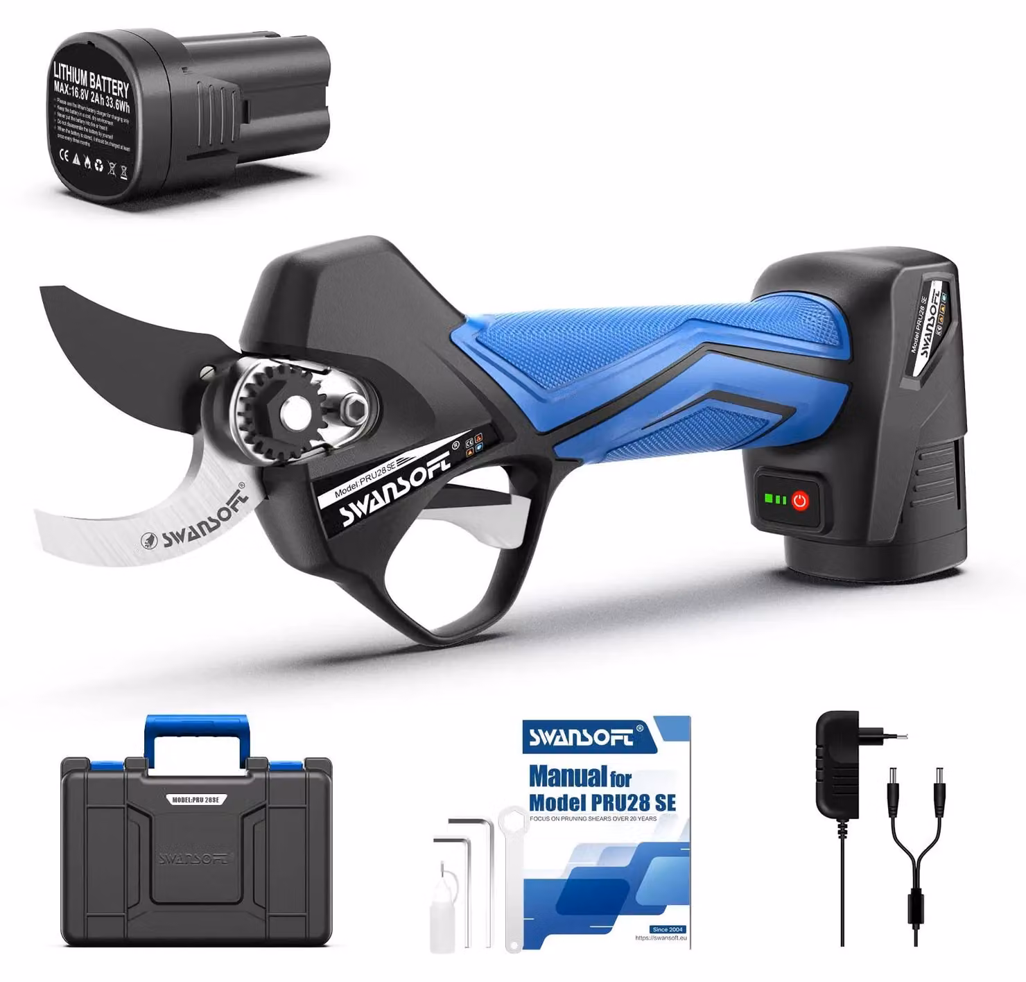 Potatura elettrica blu - Motore brushless da 850 W - Larghezza di taglio di 28 mm - Lame in acciaio SK5