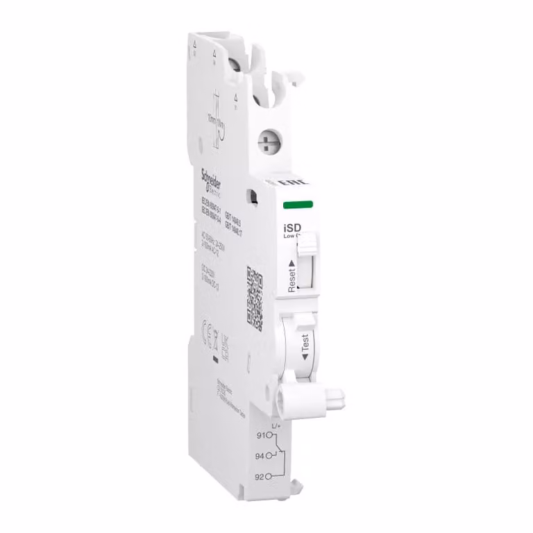 Interruttore di telecomando Schneider Electric, Acti9, iSD, 1 contatto in scambio, da 2 mA a 100 mA, da 24 V CA a 250 V CA, da 24 V CC a 220 V CC, collegamento superiore A9A26916