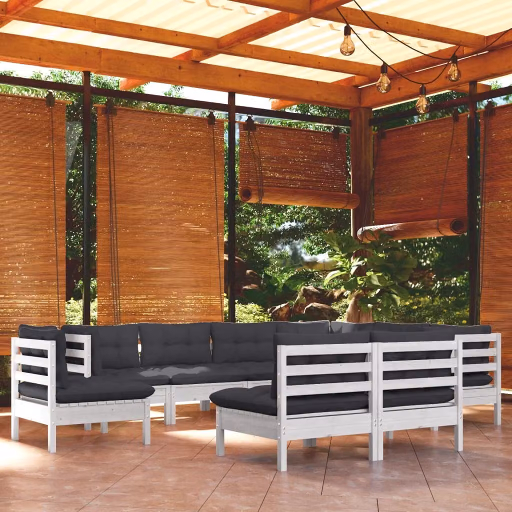 Maison Exclusive - Set Divani da Giardino 9 pz con Cuscini BiancLegno di Pino