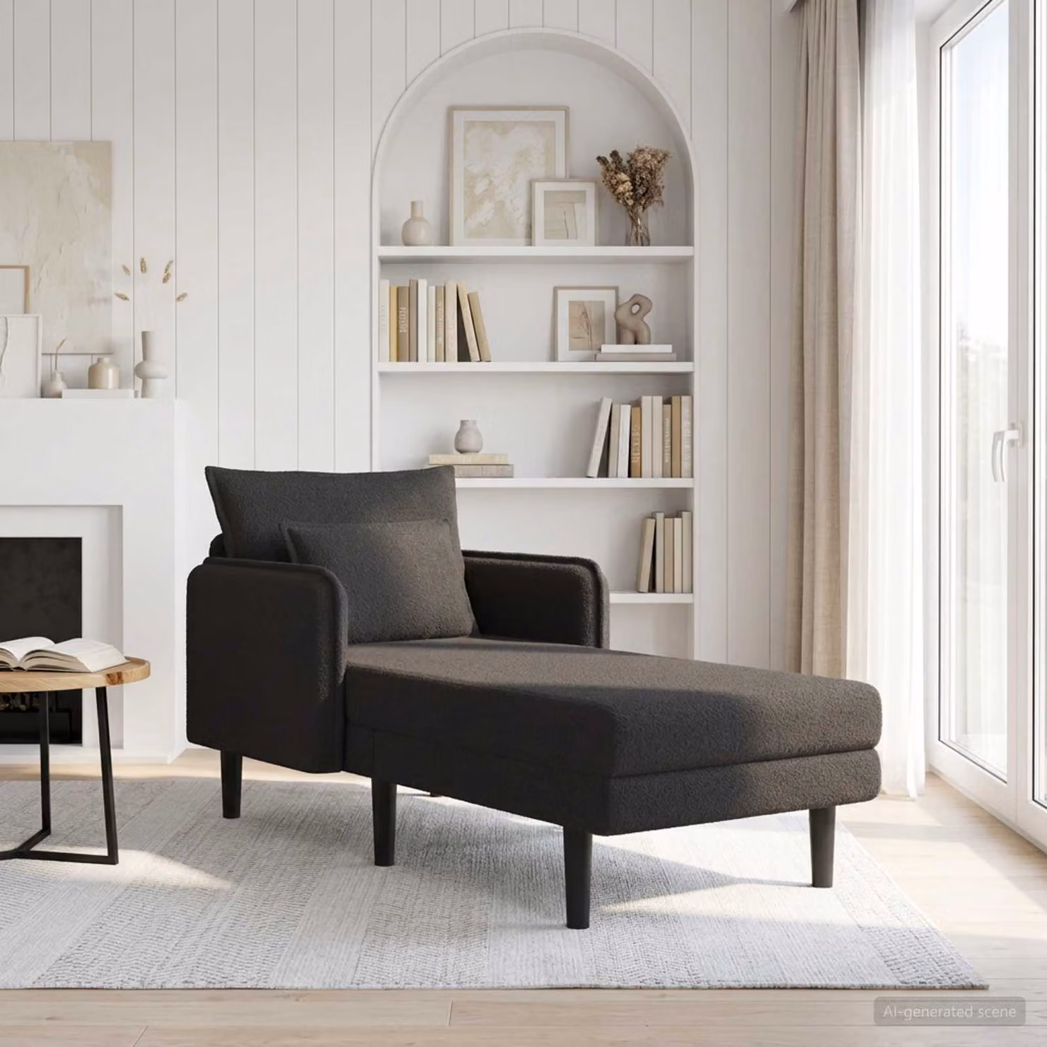Chaise longue oversize moderna vidaXL in tessuto bouclé nero con cuscini inclusi L: 173 cm, P: 84 cm, H: 86 cm