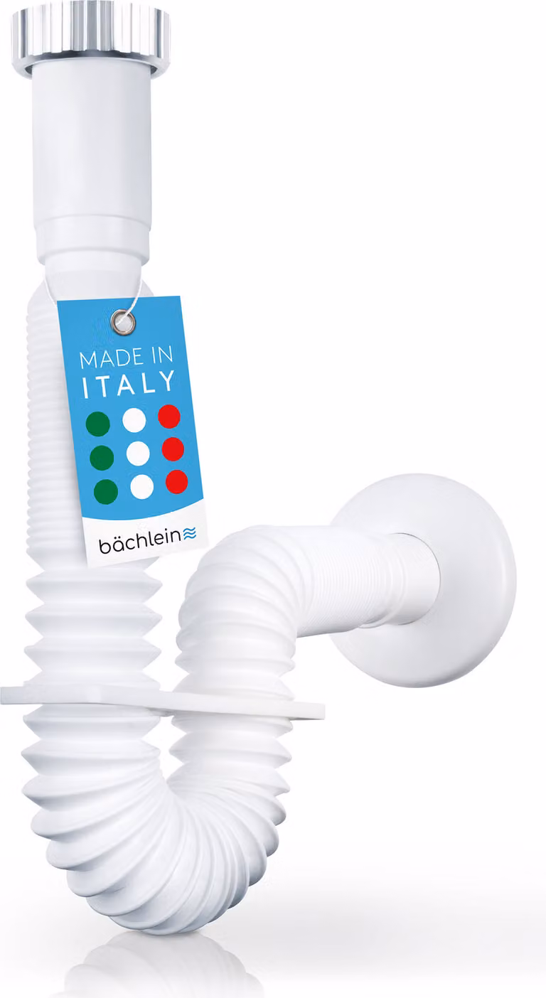 Tubo di scarico flessibile Bächlein per lavabo - G 1 1/4" x 32 mm, estensibile da 320 a 800 mm, sifone antiodore regolabile individualmente