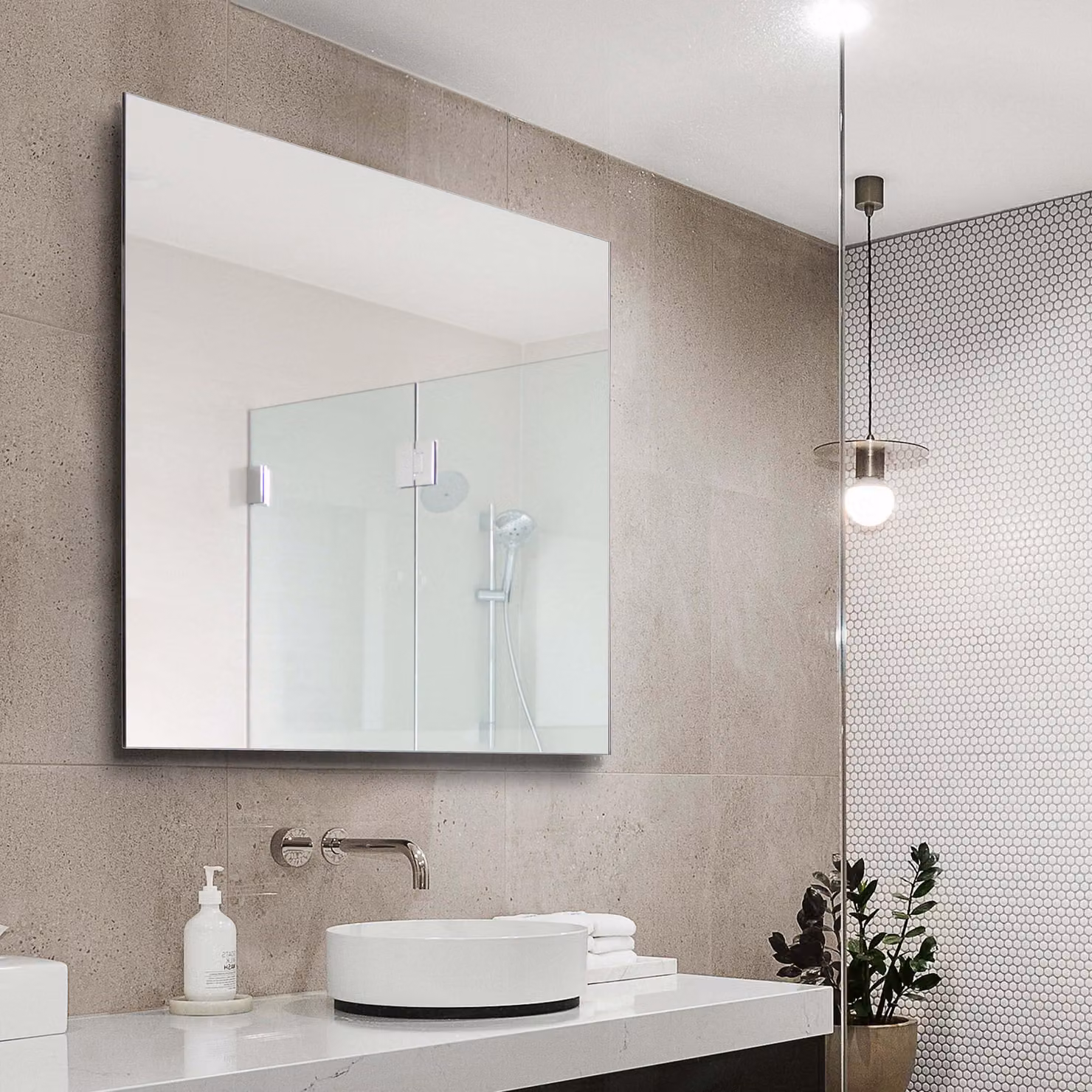 Specchio da bagno con riscaldamento a infrarossi - 300 Watt - 58,5 x 58,5 cm - Bianco - Montaggio a parete
