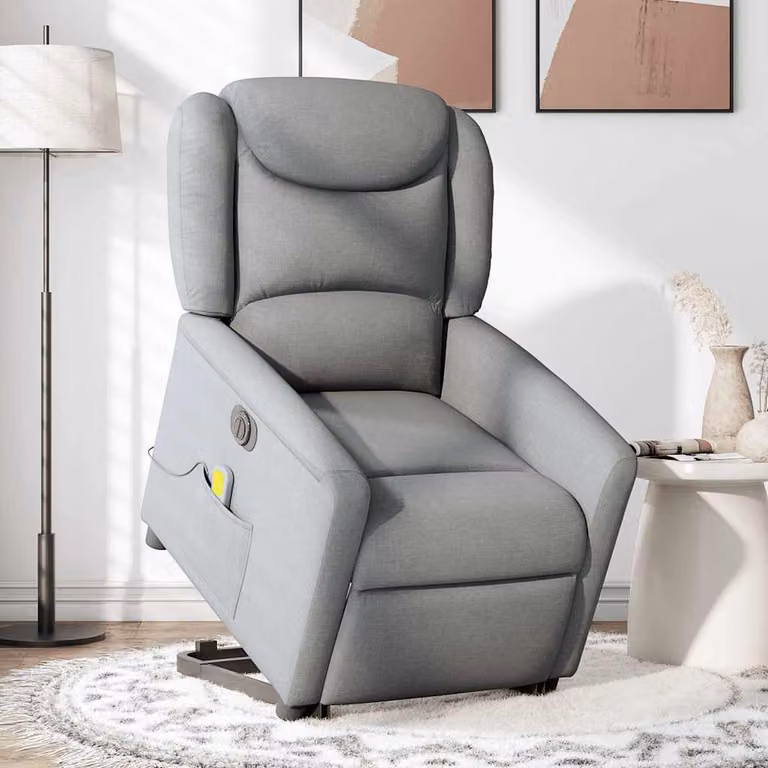 vidaXL Poltrona Alzapersona Massaggi Elettrica Grigio Chiaro Tessuto