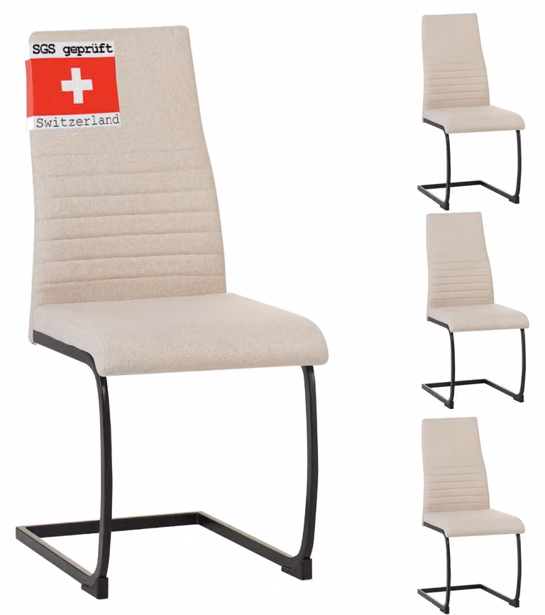 Sedia a sbalzo ALBATROS TURANO set di 4, beige - sedia per sala da pranzo dal design moderno, rivestimento in tessuto, imbottitura spessa - sedia da cucina, sedia imbottita per sala da pranzo, sedia per tavolo da pranzo