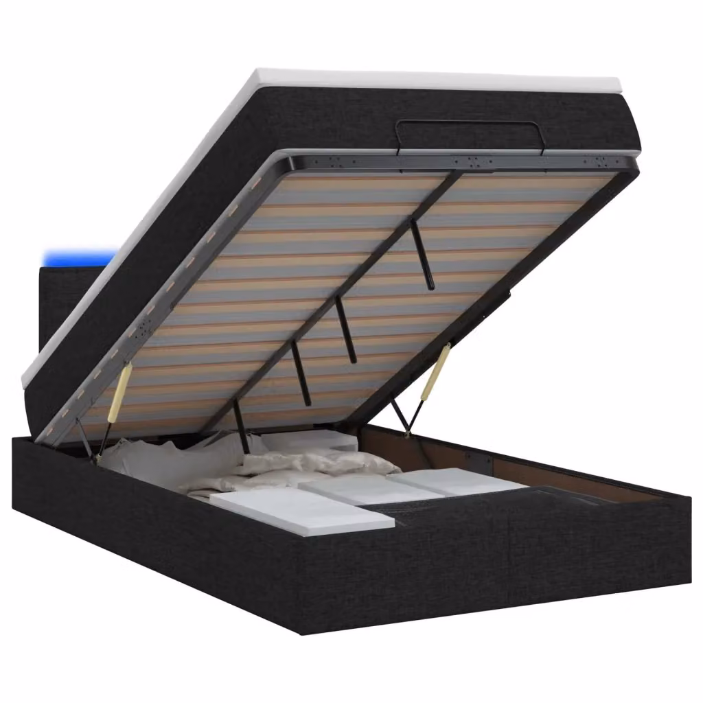 Letto Ottomano Moderno vidaXL con Materasso Ibrido, Illuminazione LED e Porte USB, L/P/H: 120 x 200 x 88 cm, Bianco e Nero – 2