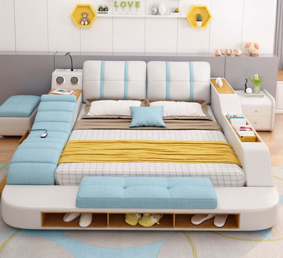 Doppel Design Leder Bett Polster Betten Moderne 180x200 cm Multifunktion