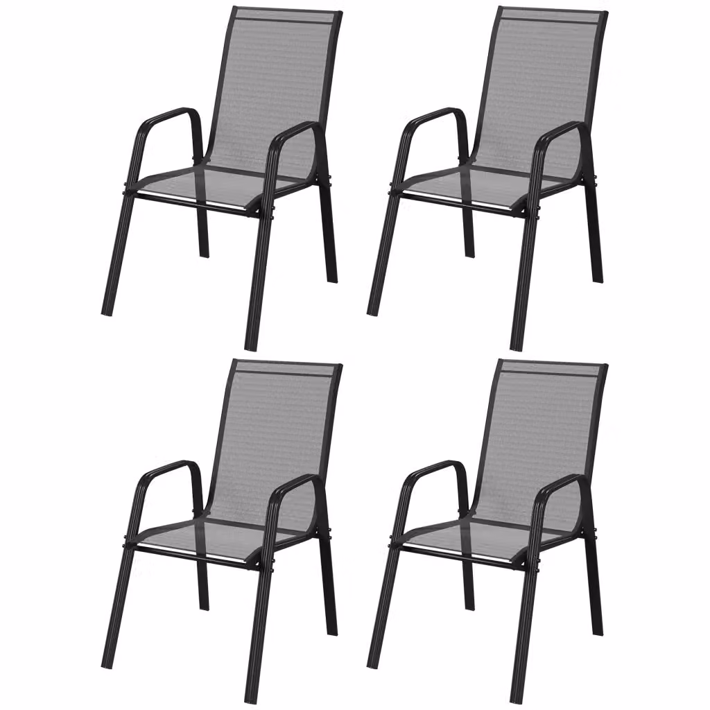 Set di 4 sedie da giardino impilabili con braccioli in metallo e tessuto textilene, nero – 2