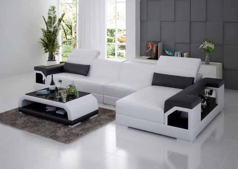 Ledersofa mit USB Wohnlandschaft Ecksofa Eck Garnitur Design Modern Sofa G8014C