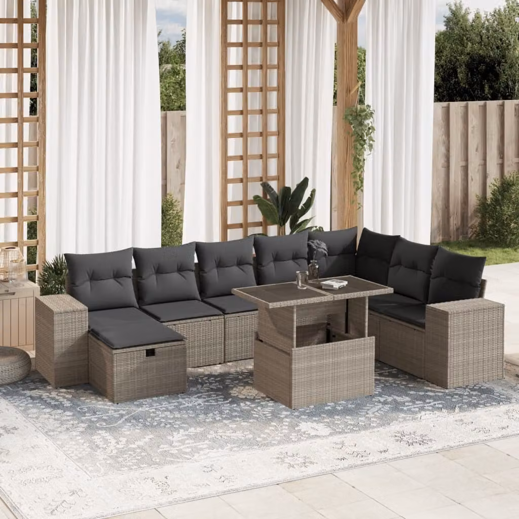 Maison Exclusive - Set Divano da Giardino 9pz con Cuscini Grigio Chiaro Polyrattan