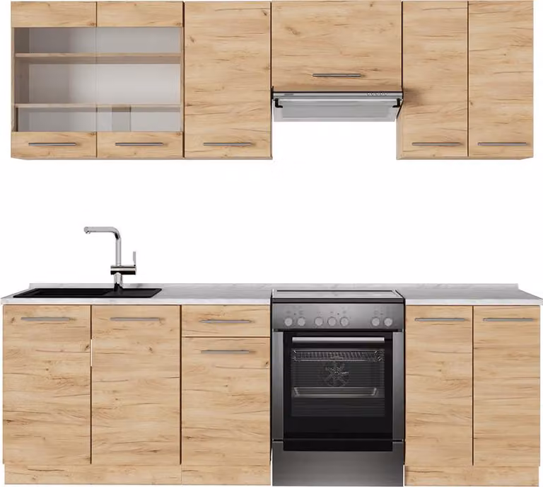 Cucina componibile Vicco Fame-Line Rovere dorato 240 cm , PL Marmo, Model 56894
