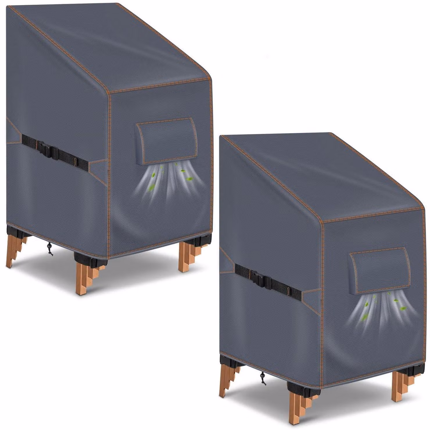 2 coperture per sedia da giardino, dimensioni 70x90x120 cm, colore grigio, tessuto 420D, impermeabili, ideali per proteggere le sedie impilabili