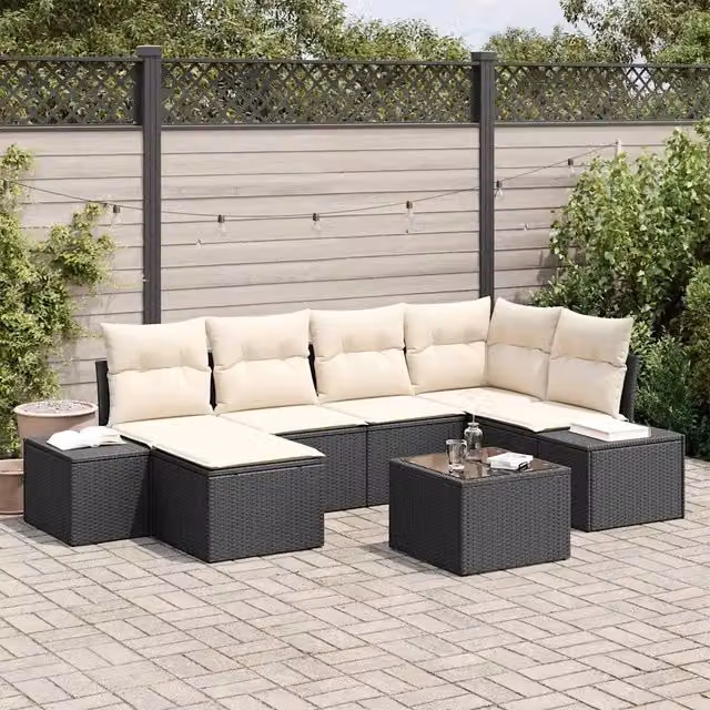 Set Divano da Giardino 6 pz Nero e Crema polyrattan 3355806