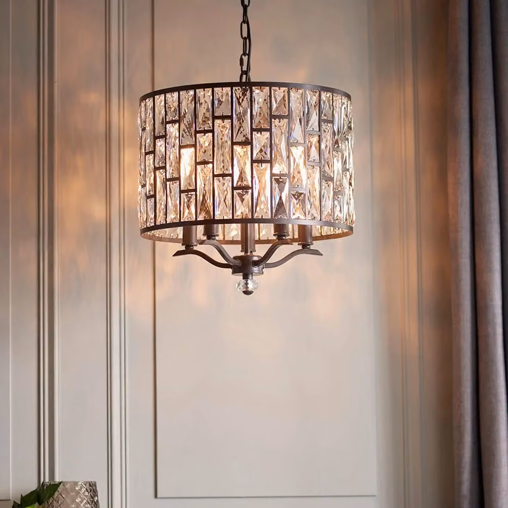 Lampadario a sospensione Belle Endon tondo in cristallo e metallo bronzo scuro con 5 x E14 – 2