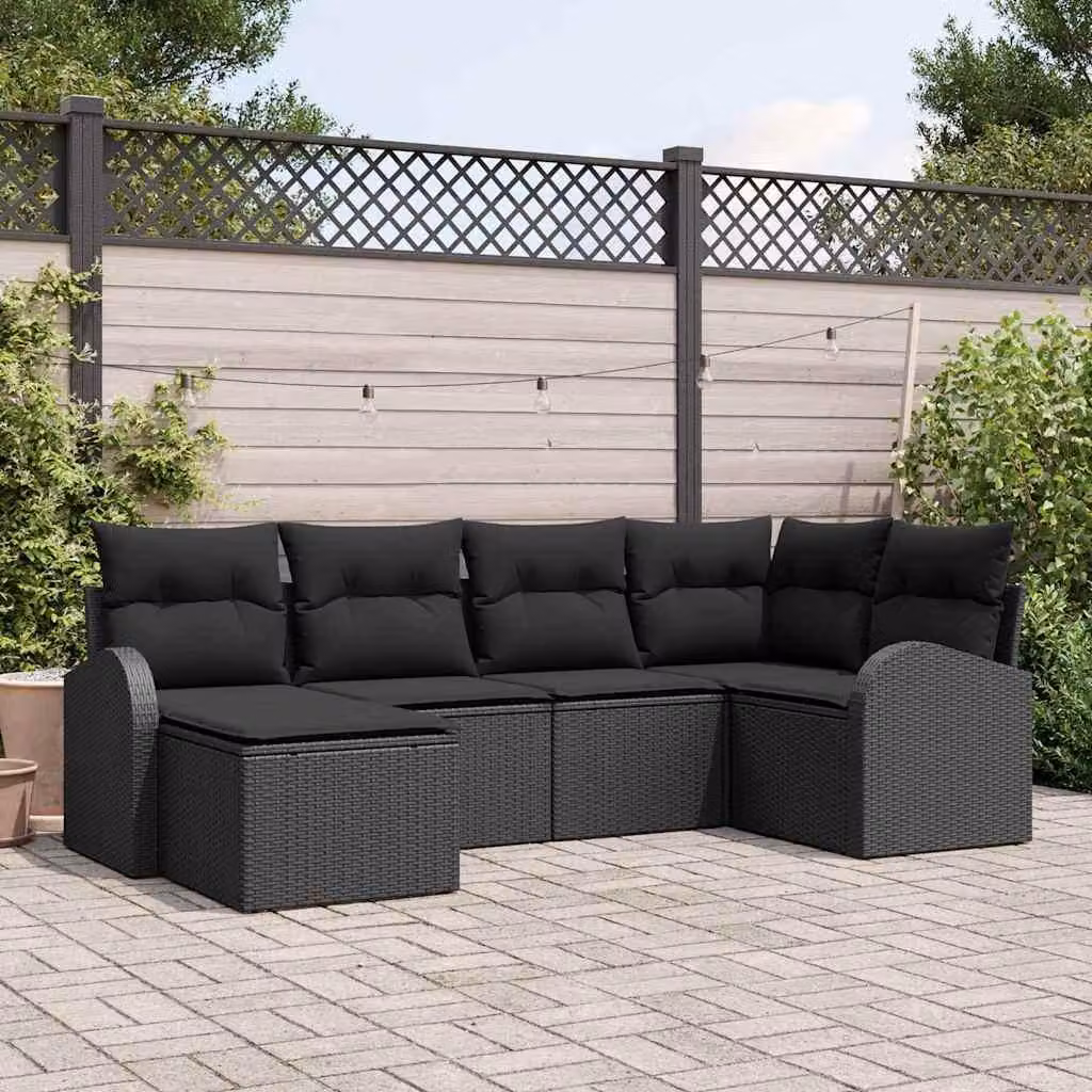 Maison Exclusive - Set di divani con cuscino 6 pcs Nero polyrattan