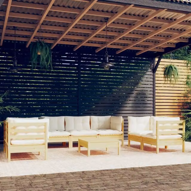 Set Divani da Giardino 8 pz con Cuscini Crema Massello di Pino 3096262