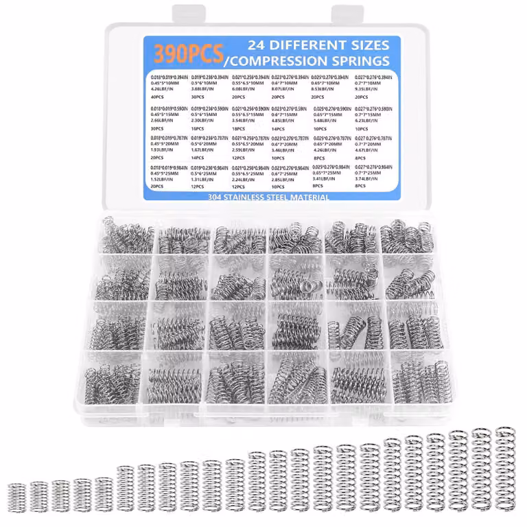 Set di molle a compressione, 390 pezzi, 24 dimensioni, acciaio inossidabile 304, per progetti fai-da-te
