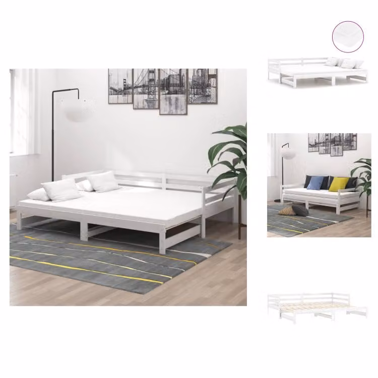 vidaXL Letto da giorno allungabile 2x(90x200) cm in pino massiccio bianco - Letti e strutture letto