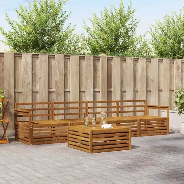 Set di divani da esterno 5 pz Naturale Legno di Acacia Massello 3372964