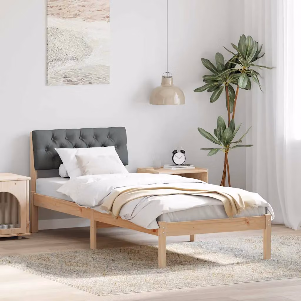 Struttura del letto moderna vidaXL in legno di pino con doghe fisse, colore marrone e grigio, L 80 x P 200 cm