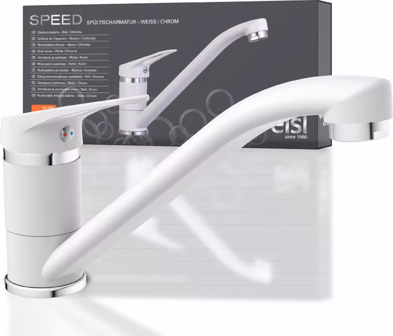 rubinetto da cucina eisl SPEED, rubinetto da cucina girevole a 360°, rubinetto da cucina bianco