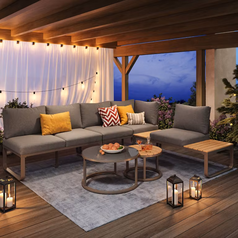 Flieks set salotto da giardino set di mobili da giardino 5 pezzi, divano da giardino con 2 tavoli da giardino, set di mobili da balcone set di mobili da patio con cuscini per 5 persone, grigio