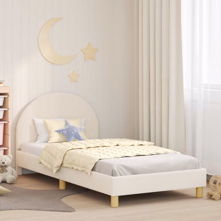 vidaXL Struttura letto per bambini con testata in tessuto bouclé, colore beige, L 90 x P 200 cm