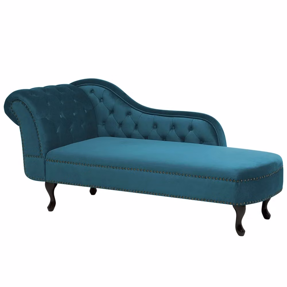 Chaise longue Foglia di tè in velluto blu petrolio versione sinistra BELIANI per soggiorno e camera da letto L/P/H: 169 x 65 x 79 cm – 2
