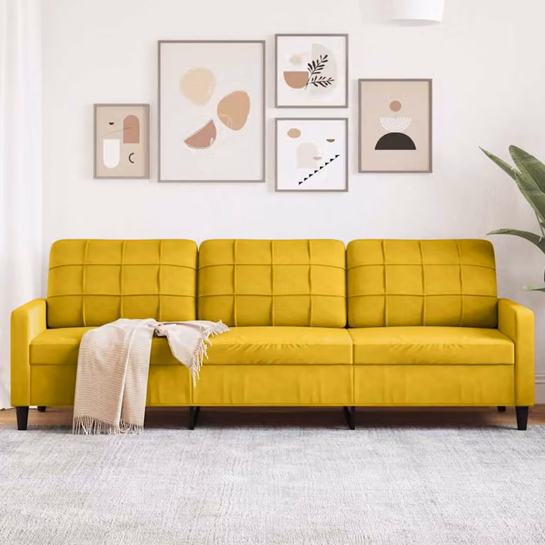 vidaXL Divano Moderno a 3 Posti in Velluto Giallo con Struttura in Metallo