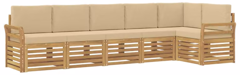 Set di divani da esterno, 6 pezzi, colore beige, dimensioni 308 x 130,5 x 73 cm