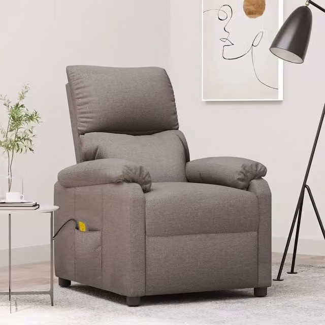 Poltrona Relax Recliner vidaXL in Tessuto Beige e Grigio con Braccioli e Struttura in Metallo e Legno