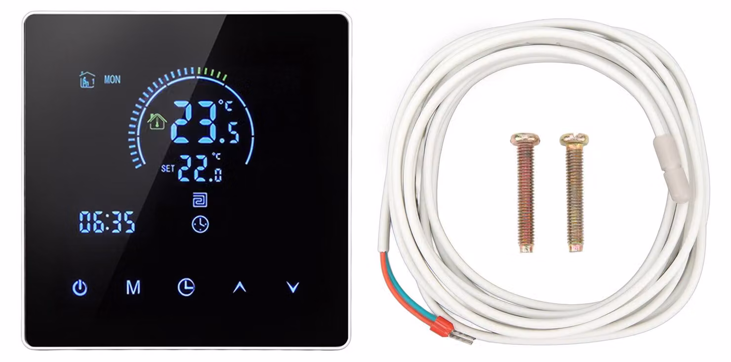 Termostato intelligente, con ampio touchscreen digitale programmabile, sistema di riscaldamento da parete, compatibile con Tuya, potenza 3500 W, alimentazione AC90-240 V, 16 A, con Wi-Fi (include 3...)